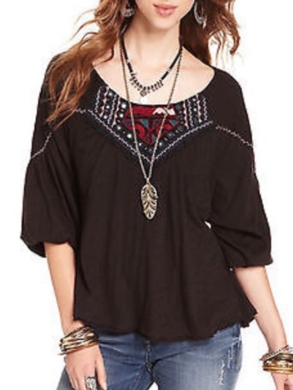 FREE PEOPLE BOHO SOUTHWESTERN TOP BOHEMIAN BELLA SWAN MOODY PEASANT TOP SMALL